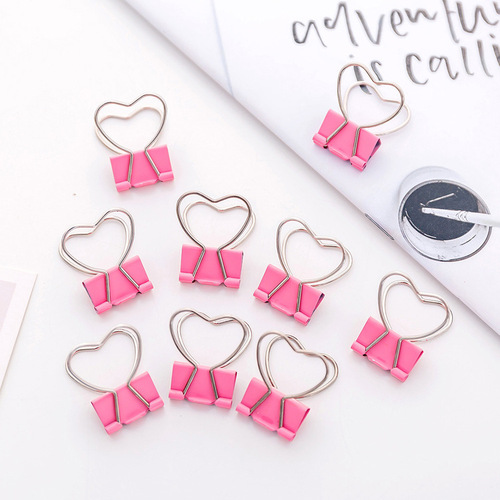 Pink Girl Heart Long Tail Clip Metal Irregular Hollow Clip Office Swallowtail Clip Ticket Clip Creative Clip Wholesale