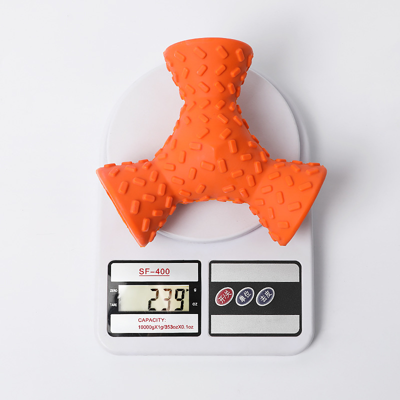 Nuevo juguete para mascotas de Amazon juguete de fuga de alimentos resistente a los mordiscos de goma de tres lados fuga de alimentos juguete para perros juguete educativo para mascotas