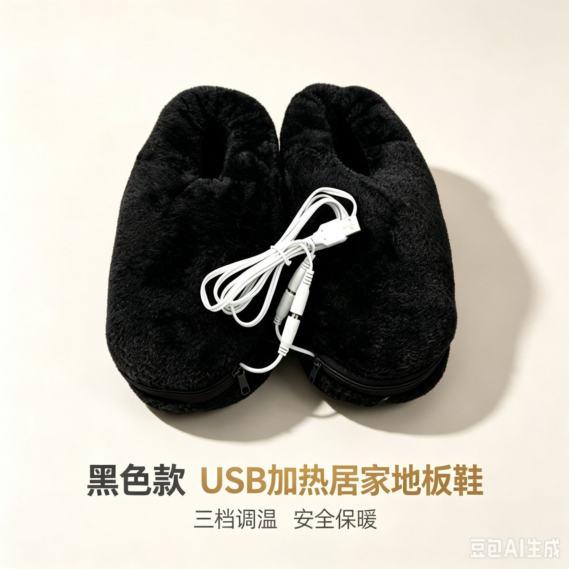 USB 발열 실내화 남녀공용 겨울 털슬리퍼 3단계 온도조절