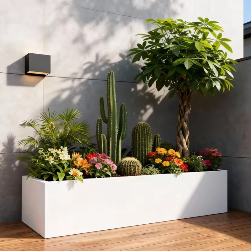 Outdoor garden planters, indoor and outdoor balcony iron and stainless steel flower boxes, commercial street and plaza planters, and fence planters