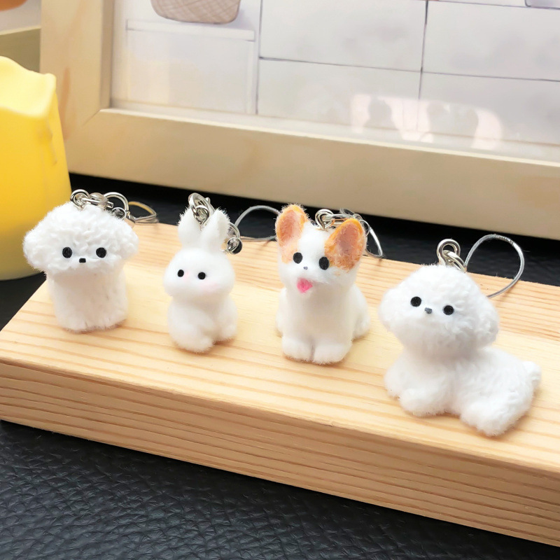 樹脂植毛立体漫画かわいいコーギーテディ子犬ウサギキーホルダー携帯電話ロープジュエリーペンダント|undefined