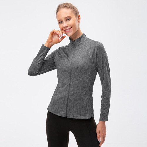 Ladies Autumn/Winter Zipper Long-Sleeve Sports Jacket Tight Fitness Yoga Elastic Quick-Dry Running Top 12613