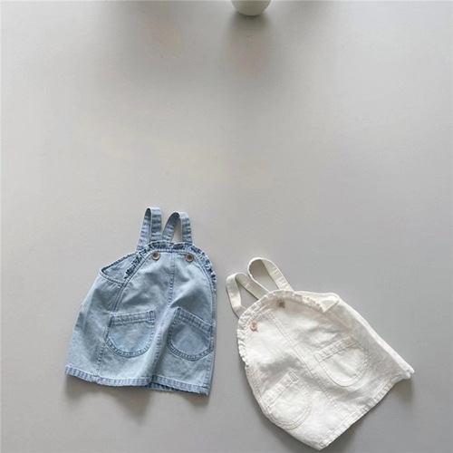 Korean version of children's clothing  summer girls' denim suspender skirt + floral short-sleeved T baby cute and trendy suit