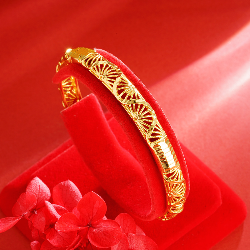 Shajin antiguo patrón de abanico pulsera de fijación de moda nacional lujoso ligero no se desvanece durante mucho tiempo fabricantes de joyas chapadas en oro