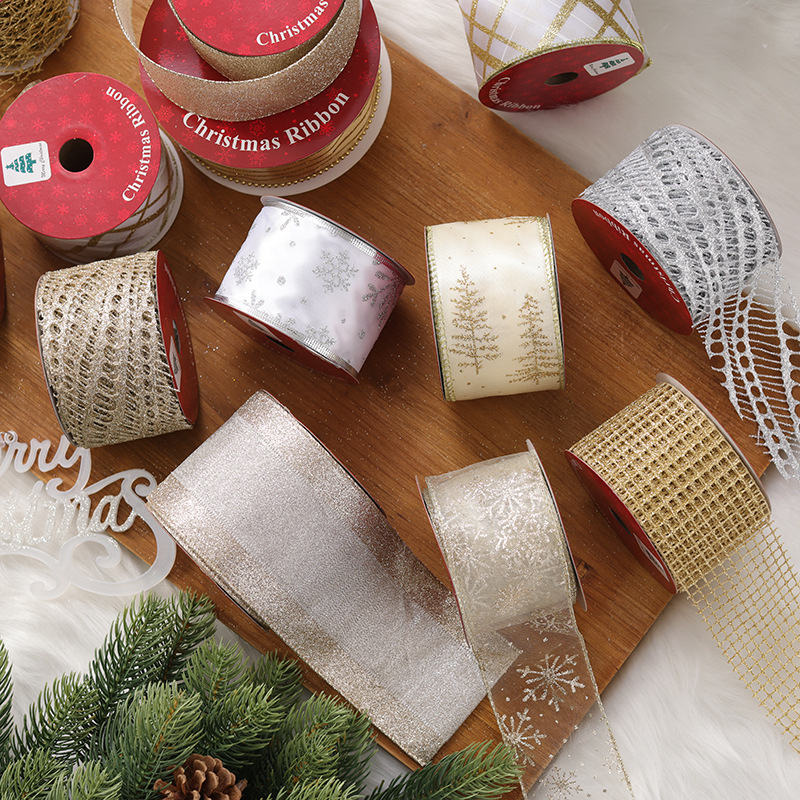 Nueva cinta de Navidad, malla transparente, copo de nieve, decoración de árbol de Navidad, cinta, decoración de Navidad
