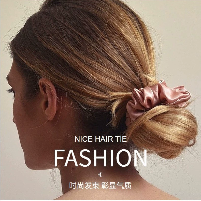 Amazon cross -border explosion pork large intestine hair ring loose tight rope double -ring high -end color pink fold hair rope hair ring hair accessories