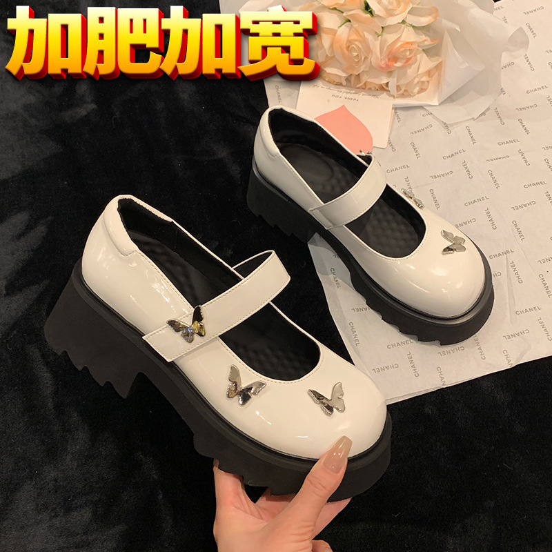 [B666-12] French Mary Jane shoes thick bottom round toe Japanese jk leather shoes widened and fat plus size women's shoes