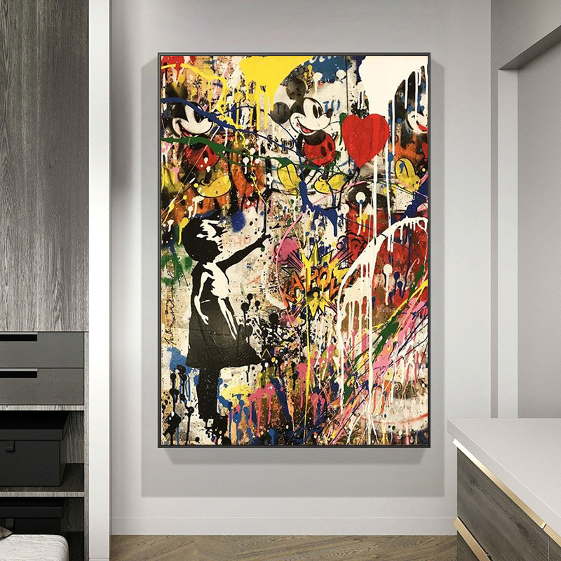 Graffiti Art Girl Holding Balloon Canvas Painting Mural Poster Wall Art Bedroom Living Room Modern Decorative Painting