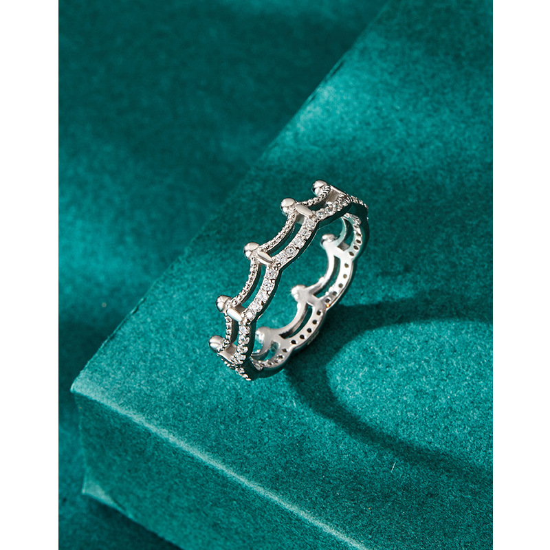 Anillo de corona de plata esterlina S925 Luz de las mujeres de lujo personalidad de la moda de alto grado anillo incrustado con diamantes Anillo de dedo índice de comercio exterior de Amazon