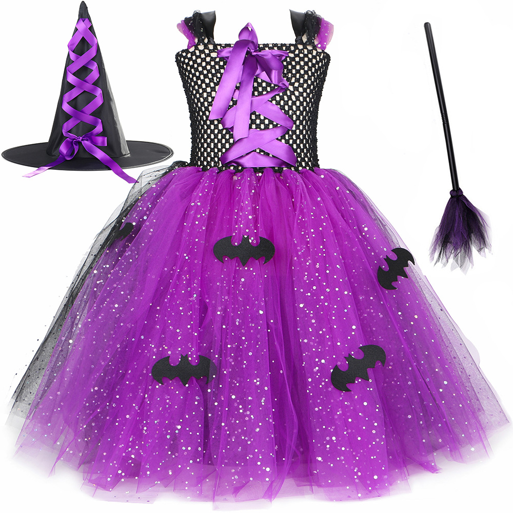 Baby Girls' Clothing long dress for girls sequined mesh tulle skirt bat witch role play_voghion.com