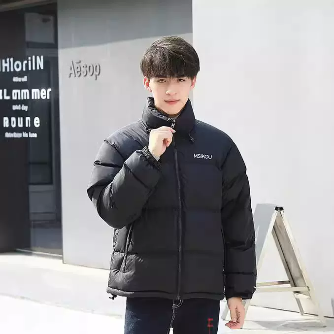 男女同款短款面包服立领情侣休闲保暖加厚外套90白鸭绒冬季羽绒服