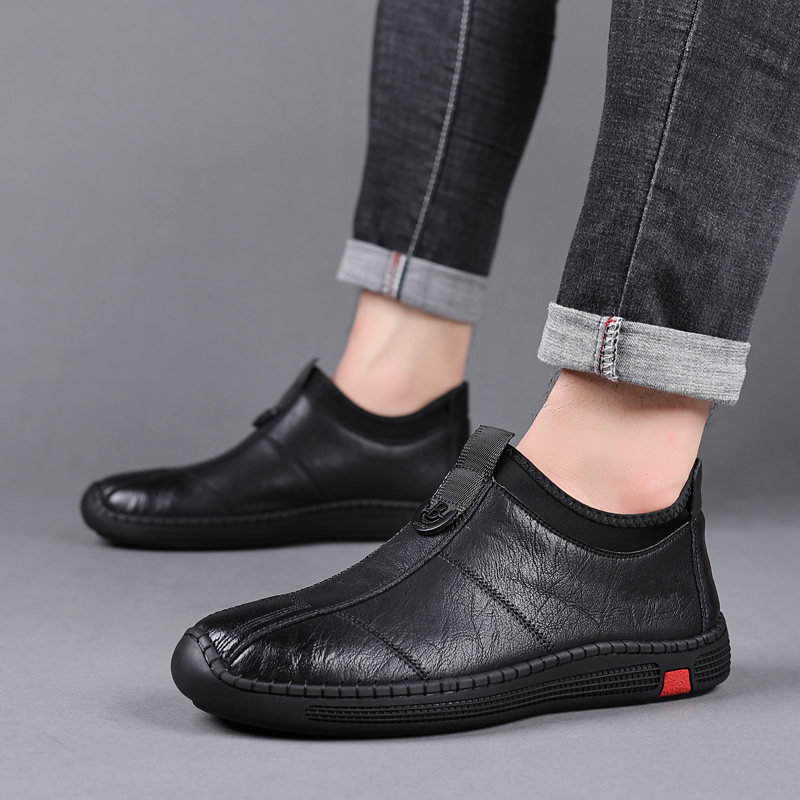 Leather Men's Shoes, Single-Layer Cotton, Same Style, Exclusively for Cross-Border Sales, British Fashion, Slip-On, Soft Sole, Soft Surface, Casual Leather Shoes