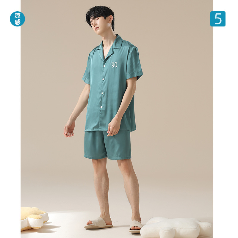 [Ice and Snow Silk] Spring and Summer Men's Ice Silk Pajamas Thin Cool Short-sleeved Silk Pajamas Home Suit