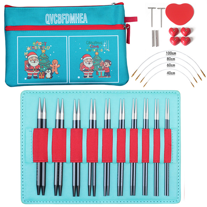 Herramientas de tejido QVCBF 12cm desmontables de doble color de acero de aluminio aguja de anillo 10 set de aguja de suéter