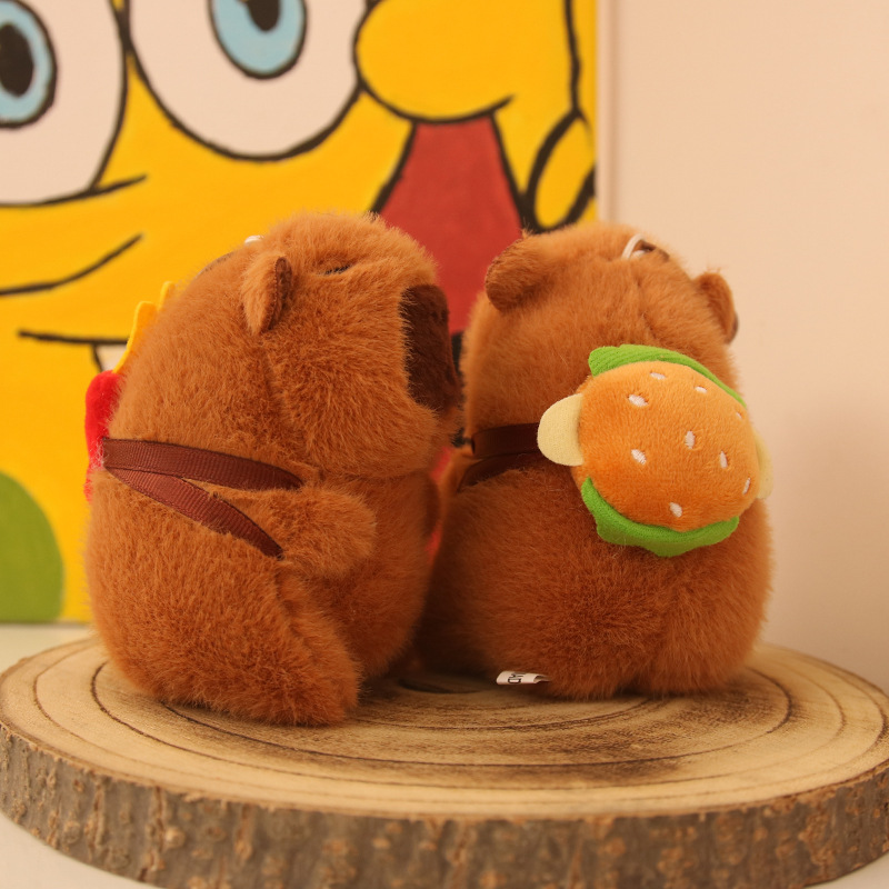Linda espalda hamburguesa Kapibala colgante peluche muñeca capibara bolso colgante llavero muñeca juguete
