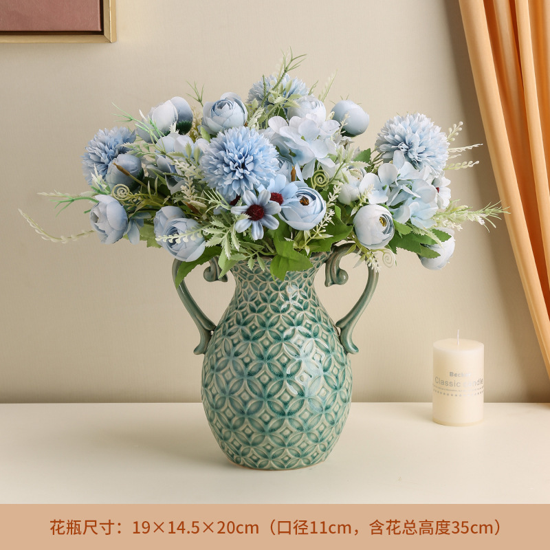 アメリカンレトロなレリーフ花瓶、バラの花器、リビングルームのフラワーアレンジメント、玄関テレビキャビネット、高級アート装飾品|undefined