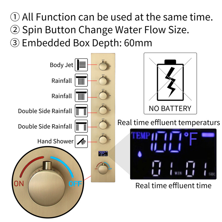 HIDEEP bathroom showerhead set 36* 12-inch LED music embedded top spray digital display cold and heat control valve undefined