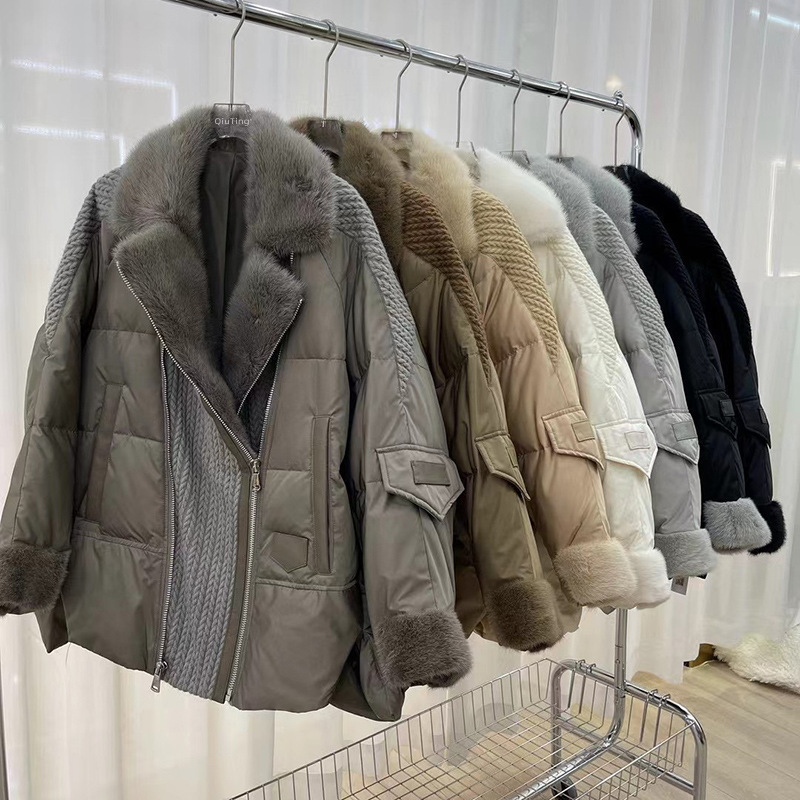 2025 New Haining Fur Mink Fur Collar down Jacket Coat for Women Loose Goose down Jacket Fashionable European Goods