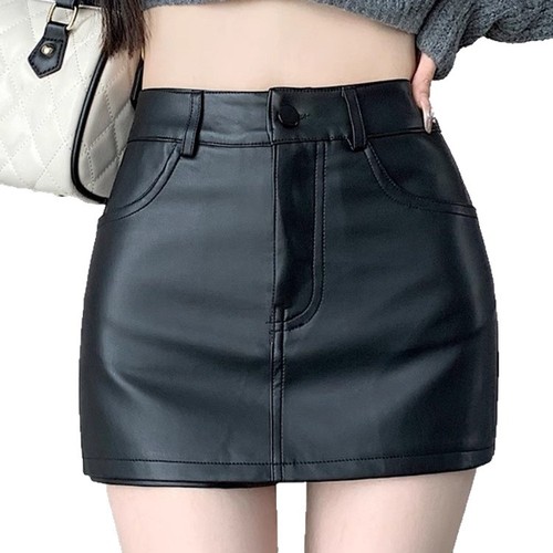 2025 Black PU Mini Skirt for Women, Spring and Autumn Season, High-Waisted, Slimming, Hot and Sexy, Bustier Short Skirt