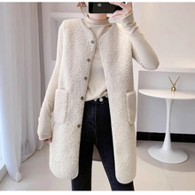 新款2024冬季气质女式马甲中长款开衫圆领宽松型仿羊羔毛马夹外套