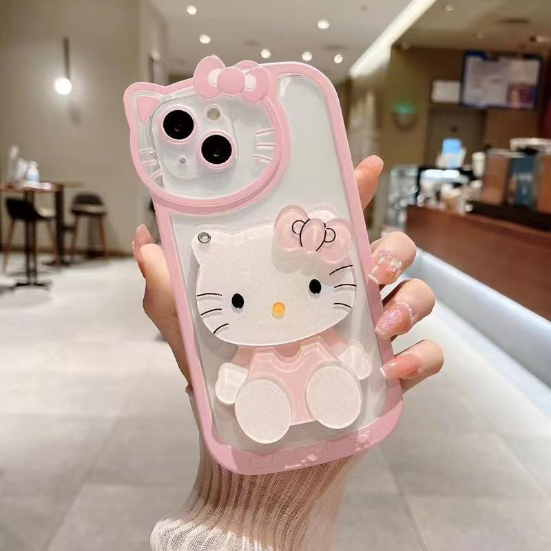 Three-Dimensional Kt Cat Makeup Mirror Ip Phone Case Suitable for Apple 17 Phone Case Protective Cover, Anti-Drop, Transparent, High-End Feel