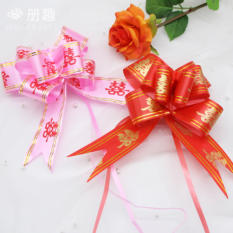 Álbum diversión Decoración de la boda borde dorado mano tire flor arco caja de regalo embalaje tire flor grande flor tirón al por mayor