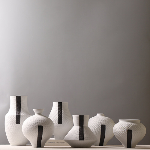 Modern Minimalist Ceramic Vase Ink Splash Cutting Pattern Creative Decorative Sample Room Hotel Antique Display Shelf Ornament