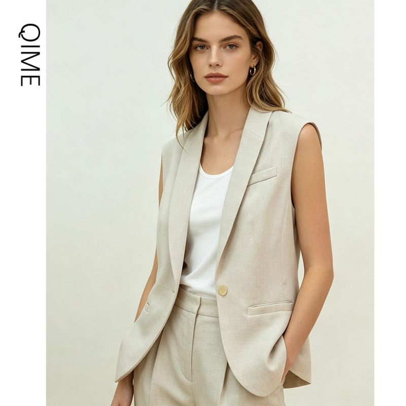 Elegant and Versatile Linen Blazer Vest for Women, Thin Outerwear with a High-End Feel, New Summer 2026 Women's Fashion Top
