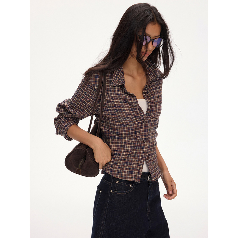 DT ETOLIE retro fashionable plaid shirt for women, new autumn long-sleeve top for women 2026, collared shirt D8303 DT ETOLIE retro fashionable plaid shirt for women, new autumn long-sleeve top for women 2026, collared shirt D8303