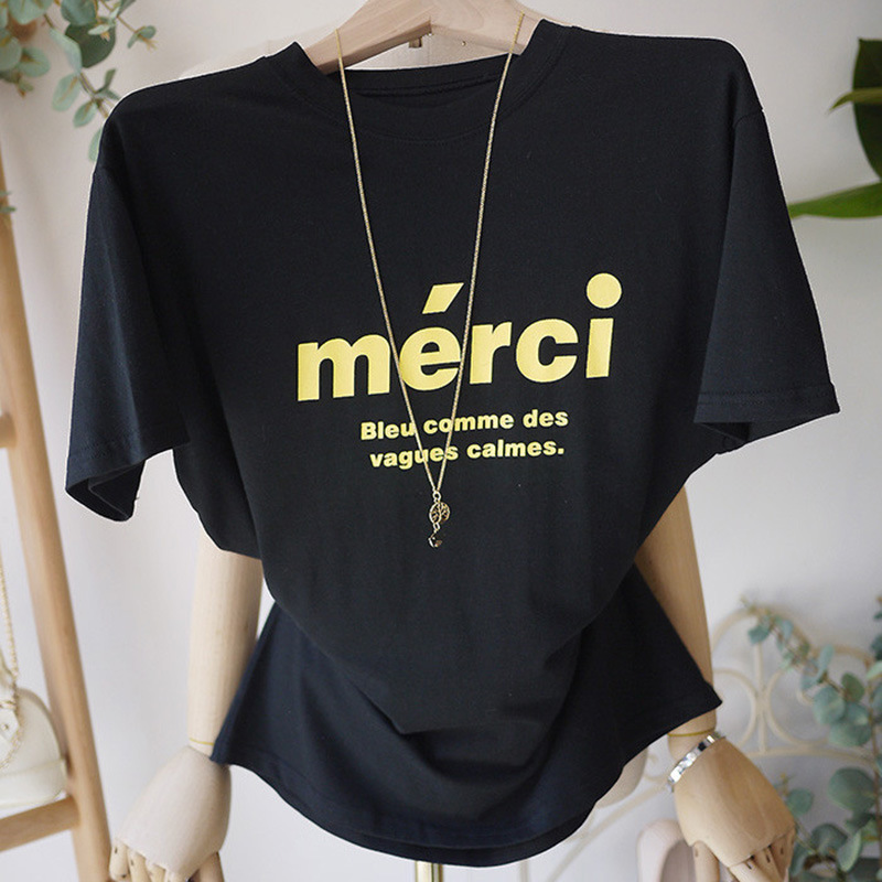 Loose Cotton Short-Sleeved T-Shirt for Women 2023 Summer New Korean Style Letter Printed Internet Celebrity Tops Ins Super Popular T-Shirt