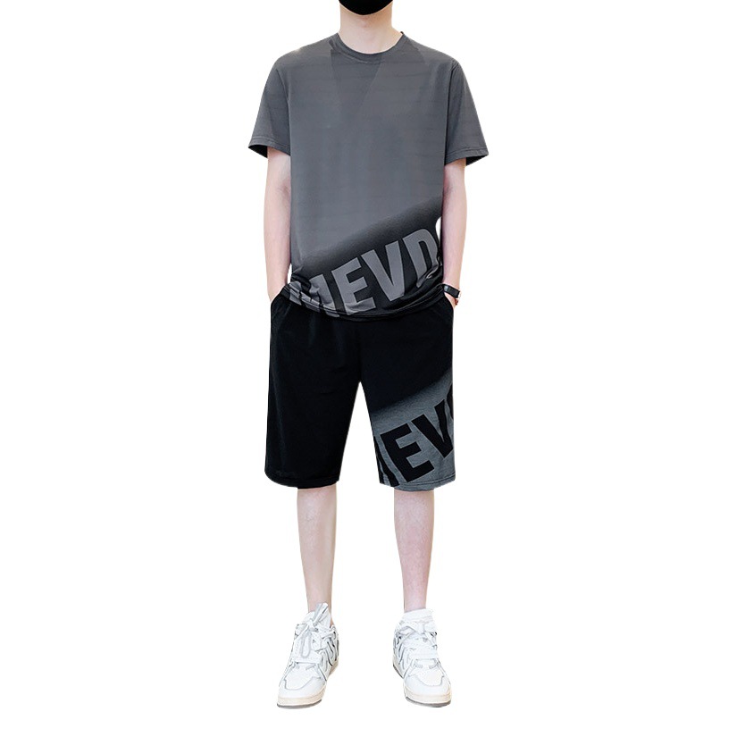 Verano de seda de hielo camiseta de los hombres de secado rápido pantalones cortos de manga corta traje deportivo casual ropa de hombre con un conjunto de guapo