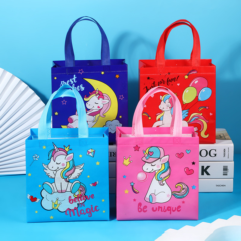 Cross-Border Unicorn Pony Gift Bag Cute Cartoon Non-Woven Waterproof Plastic Packaging Portable Open Clothing Bag