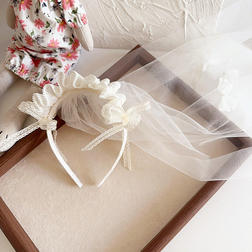 New Lolita Princess Lace Pearl Diamond Crown Children's Birthday Party Veil Headdress Hair Accessories Headband