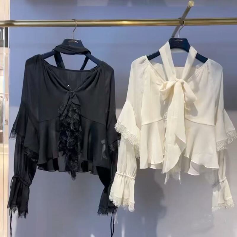 Japanese Order m Brand 25 Autumn New French Romantic Lace Splicing Ruffle Blouse Women 010Ia330-2111