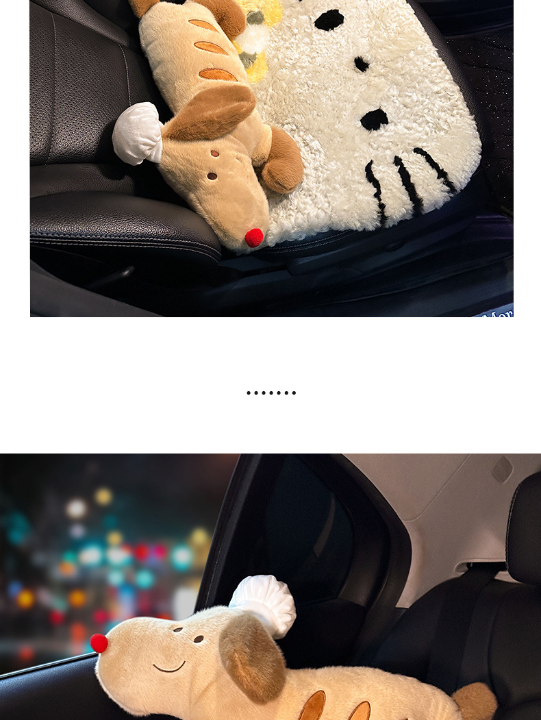 Car Headrest Neck Pillow, In-Car Cushion, Car Seat Pillow, Cute Girl's Driver's Seat Lumbar Support Set, Pair