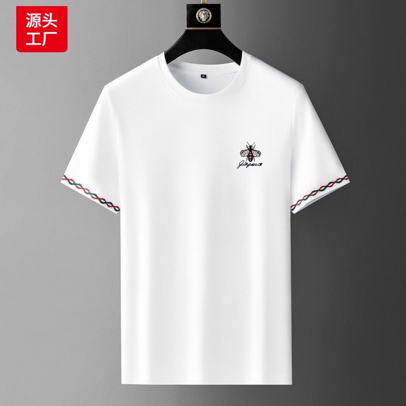 Round neck short-sleeved T-shirt men's 2023 Summer new embroidered bee couple fashion brand cotton T-shirt men's and women's tops t Round neck short-sleeved T-shirt men's 2023 Summer new embroidered bee couple fashion brand cotton T-shirt men's and women's tops t