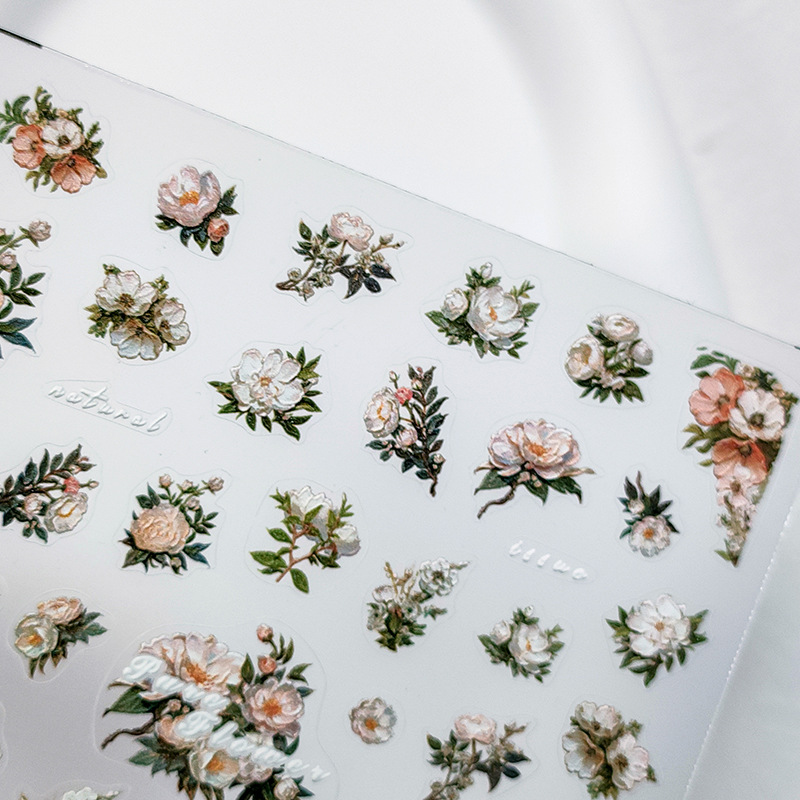 TENSOR Japonés 5D flor etiqueta engomada del clavo pro esmerilado Delgado pegamento trasero transparente Delgado resistente pegatina TS-3148 flor pura