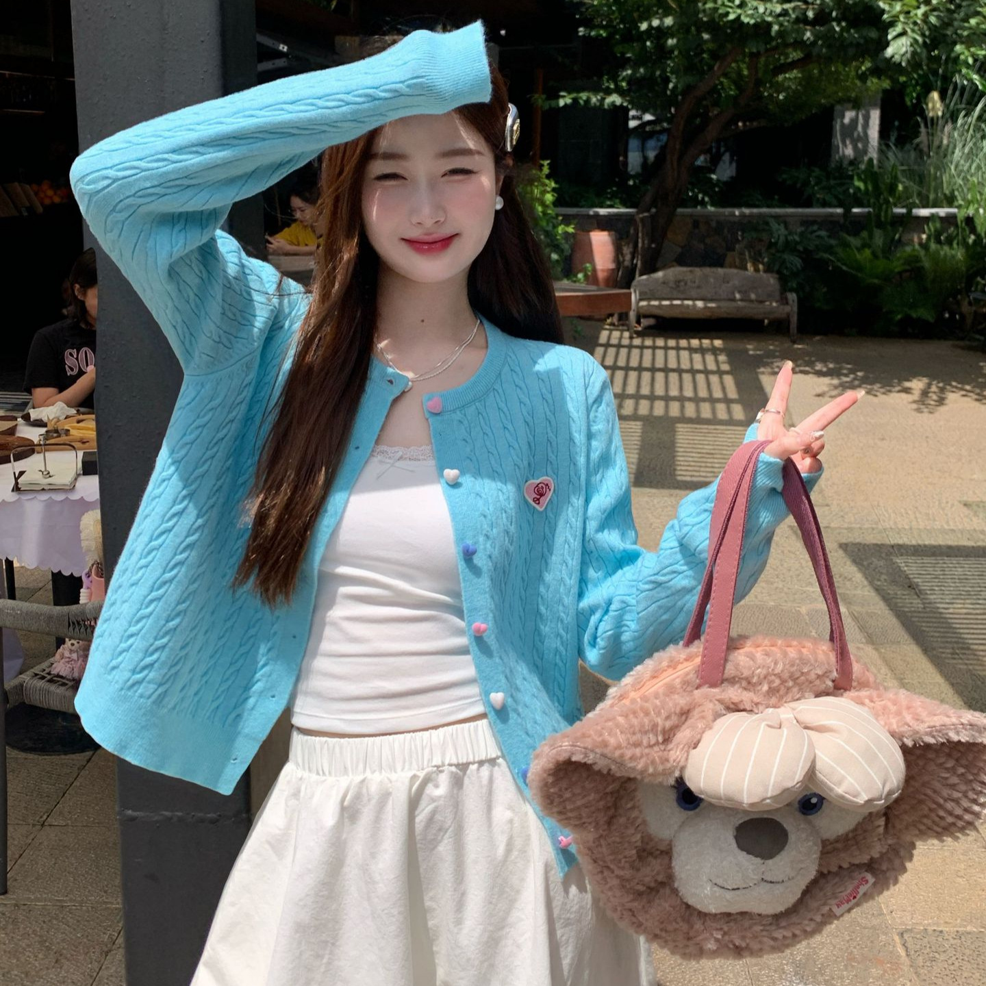 Sweater Cardigan Jacket for Women, Korean Style Early Autumn Outfit, Twist Heart Dopamine Knitted Top for Outer Wear