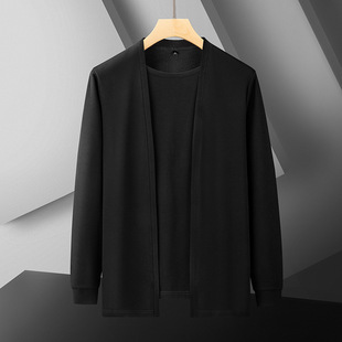 Fat Brother Spring and Autumn New Men's Cardigan Fake Two-piece Set Plus Large Size Loose Casual Base Shirt Men's Wear