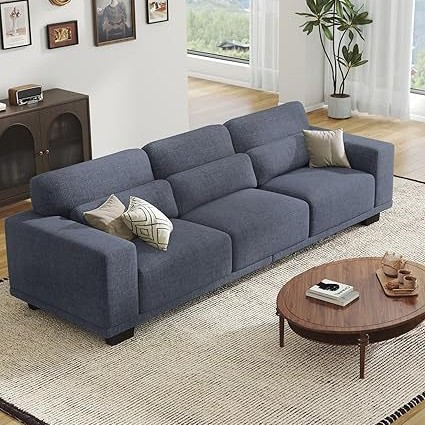 Sofá moderno de 3 asientos sofá acolchado de asiento profundo correa de sofá desmontable cubierta lavable sala de estar amplio reposabrazos tela de lino simple