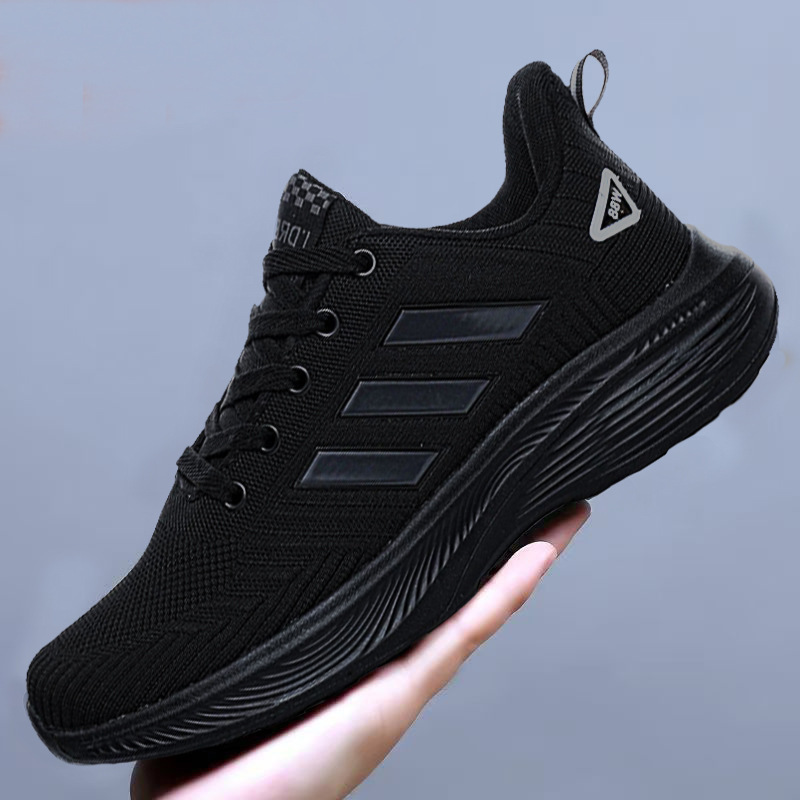 2025 Autumn Casual Men's Shoes Soft Sole Sports Shoes Versatile Running Shoes Breathable Flyknit Black Shoes Breathable and Comfortable
