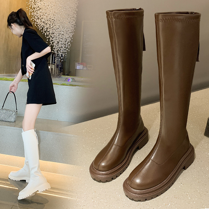 Women's long boots 2021 autumn and winter stretch boots thin Thick heel round toe knee-high knee-high Martin boots for women