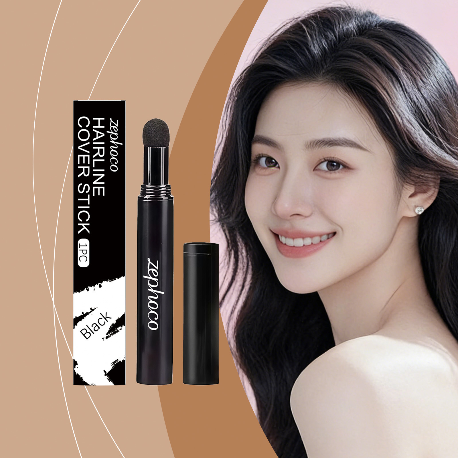 Zephoco黑色美发笔 日常自然发色修饰顺滑涂抹均匀覆盖秀发亮泽