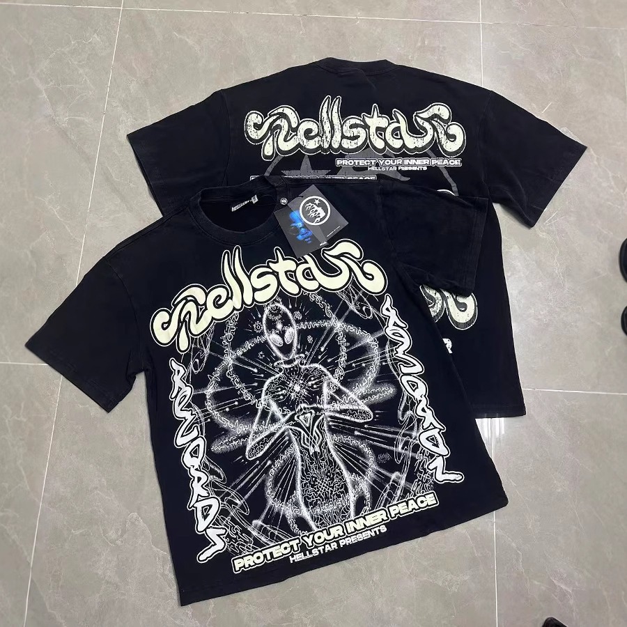 Camiseta Unisex de Manga Corta Hell, de Algodón Lavado y Vintage, con Estampado de Letras | Secado Rápido