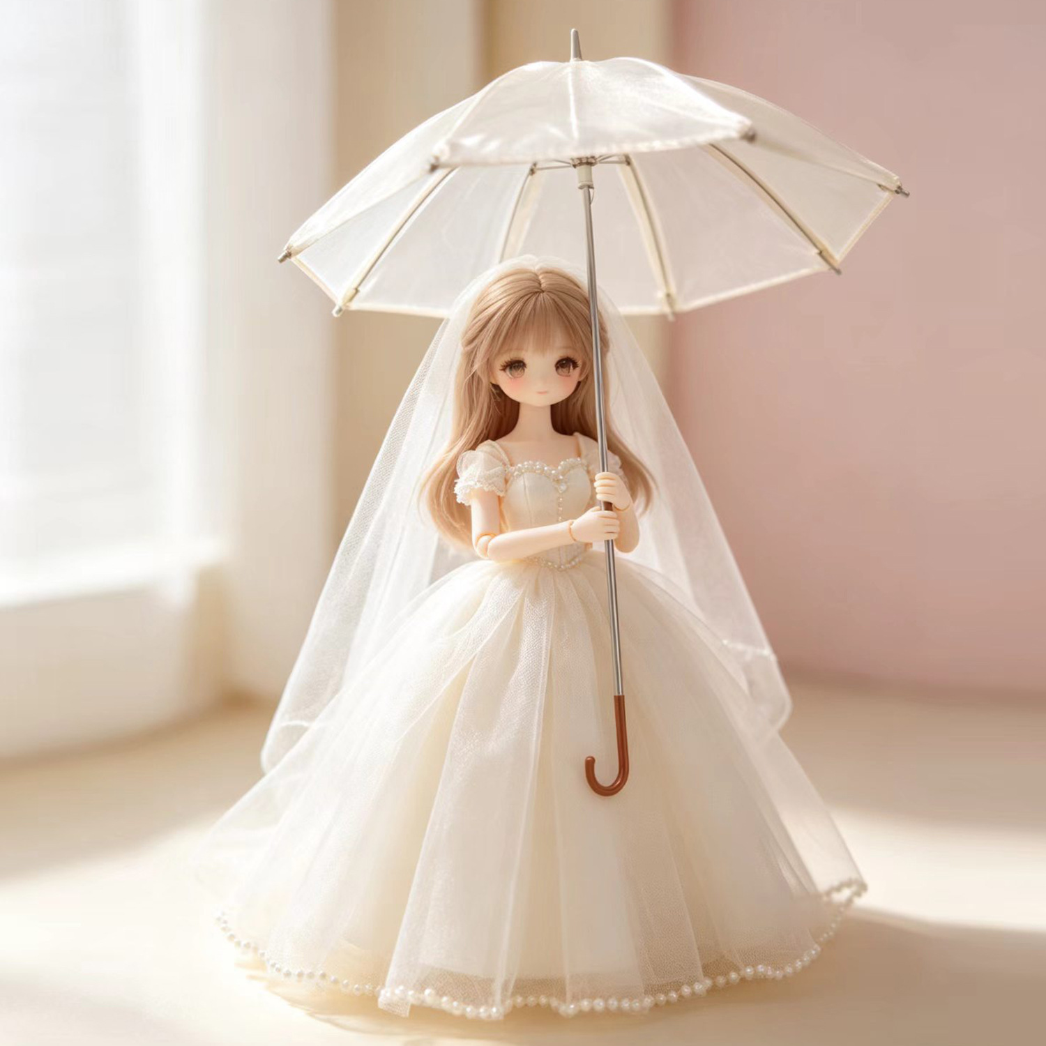 Cream White Bjd Doll Photography Toy Umbrella, Decorative Umbrella, Photography Prop Umbrella, Dollhouse Scene Decoration Umbrella