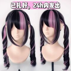 假发马尾黑粉挑染lolita日系罗马卷整顶少女萝莉蕾系假发动漫cos
