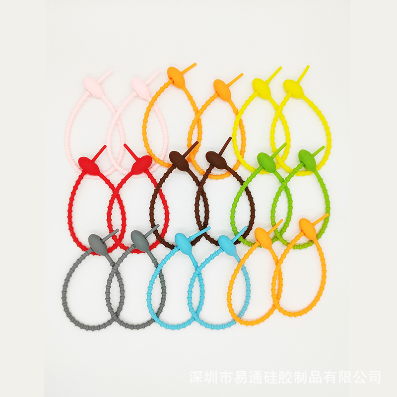 数据线电线绑绳 硅胶可重复使用扎带 彩色束绳可调节绑带