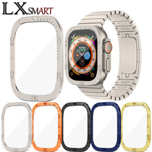 适用苹果ultra手表钢化膜apple watch8 时间刻度金属边框+钢化膜