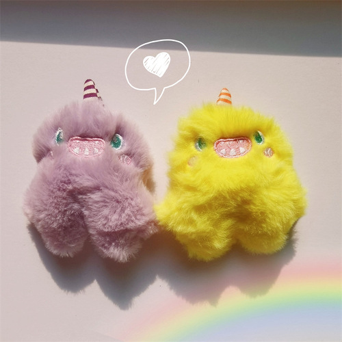 Autumn and winter long haired unicorn monster brooch cute soft colorful stupid doll doll pin bag decoration