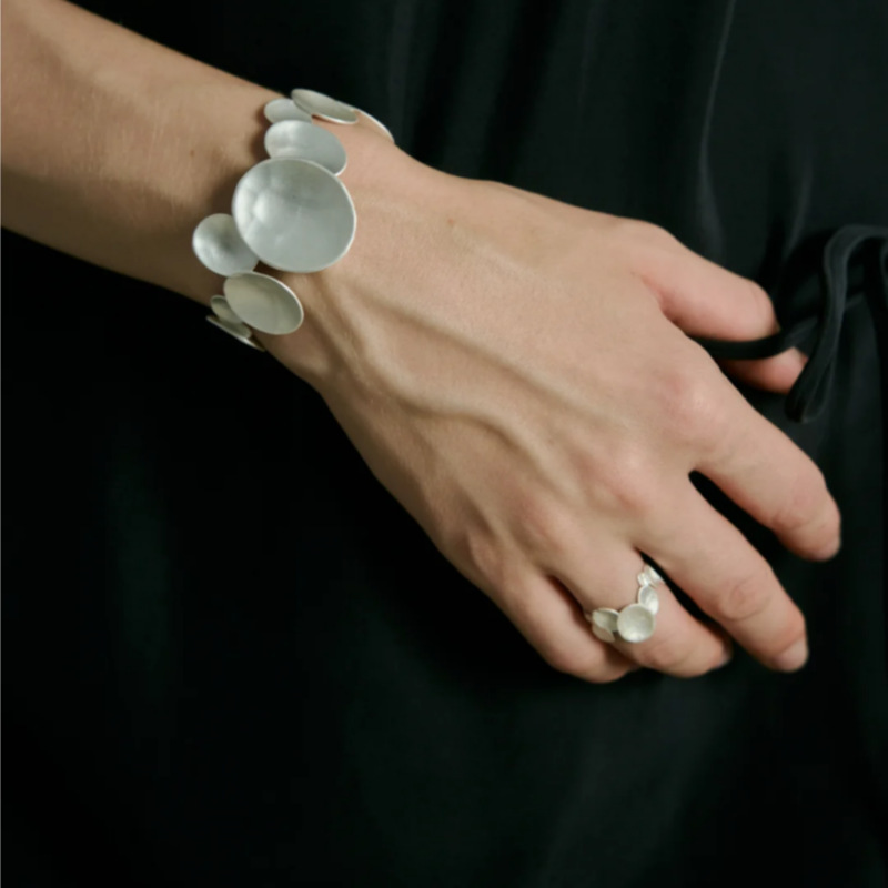 Autumn and Winter Asymmetrical Burnt Silver Bracelet for Women New Chinoiserie Accessible Luxury Niche Design High-End Open Hand Jewelry Ring Set